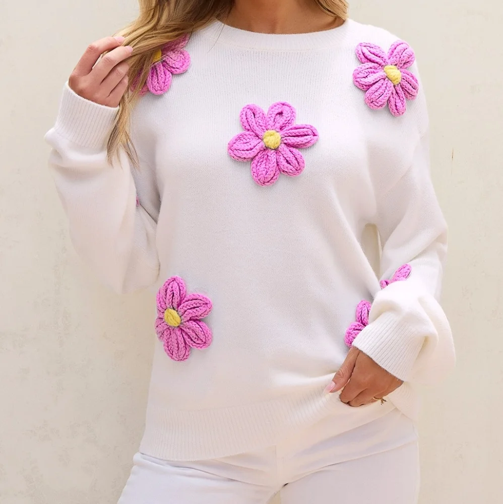 Petal Path Knit Sweater - Pink